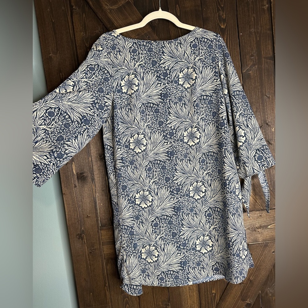 William Morris & Co X H&M Women's Blue Ivory Floral Print Tunic Dress size 8 EUC